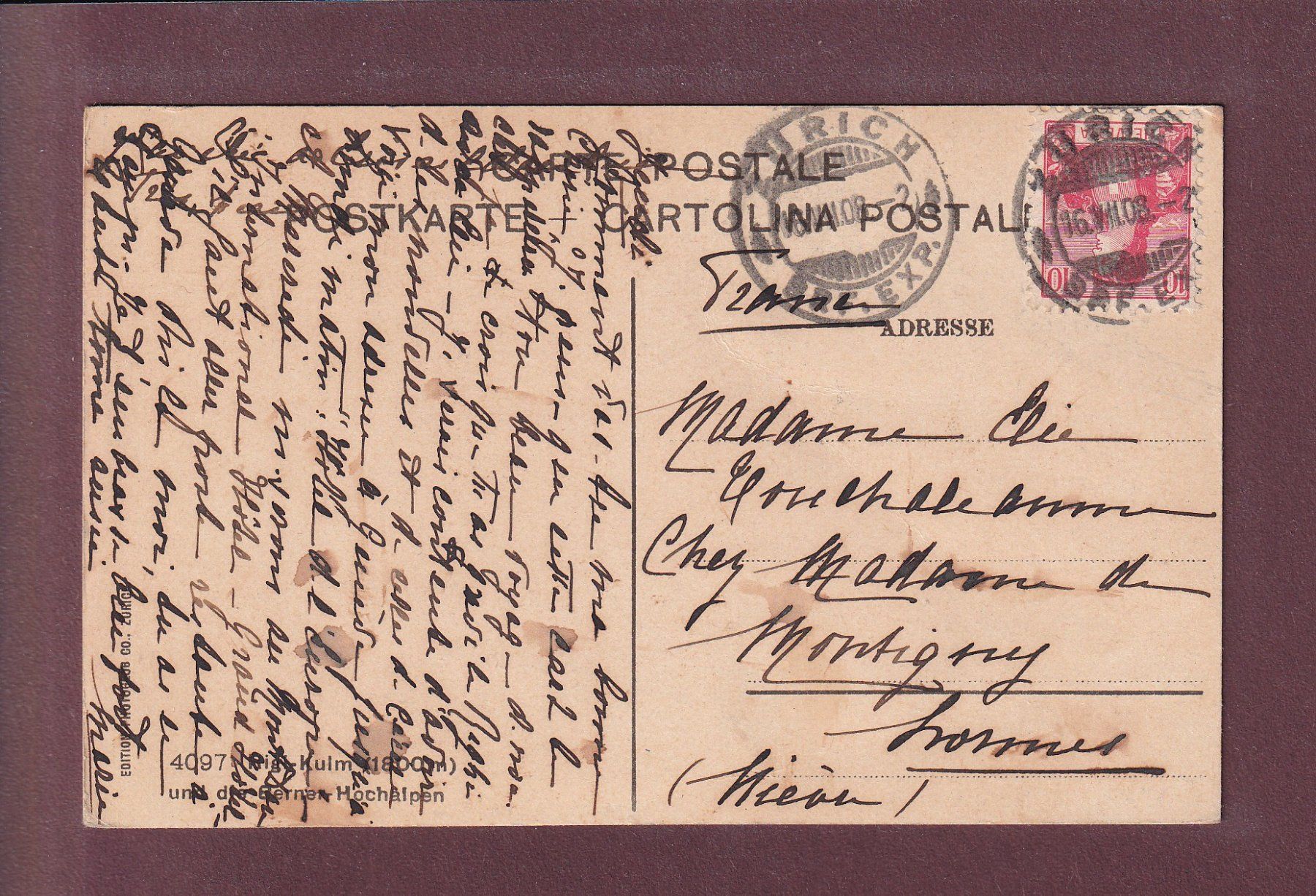 Ansichtskarten: RIGI-KULM - 1908 – Gebraucht aus Pully von nicecards 1