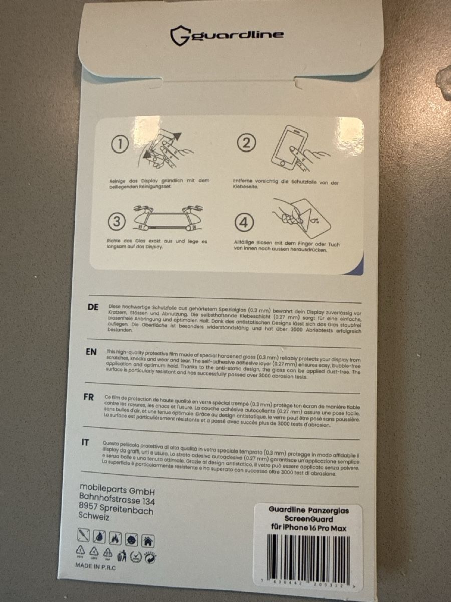 Ritocchi & pellicole di protezione: Panzerglas by Guardline fürs iPhone 16 Pro Max – Nuovo e nell'imballaggio originale da Muri AG venduto da proxy_00 1