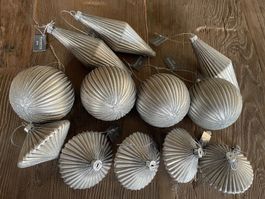 Edle Weihnachtskugeln Silber mit Glitter in Glas/Neu/OVP