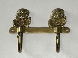 Goldiger Vintage Garderobenhaken, 2 Engel, Messing, Shabby C