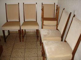 Stühle Set 6 Stueck Holz mit Stoffbezug hellbraun