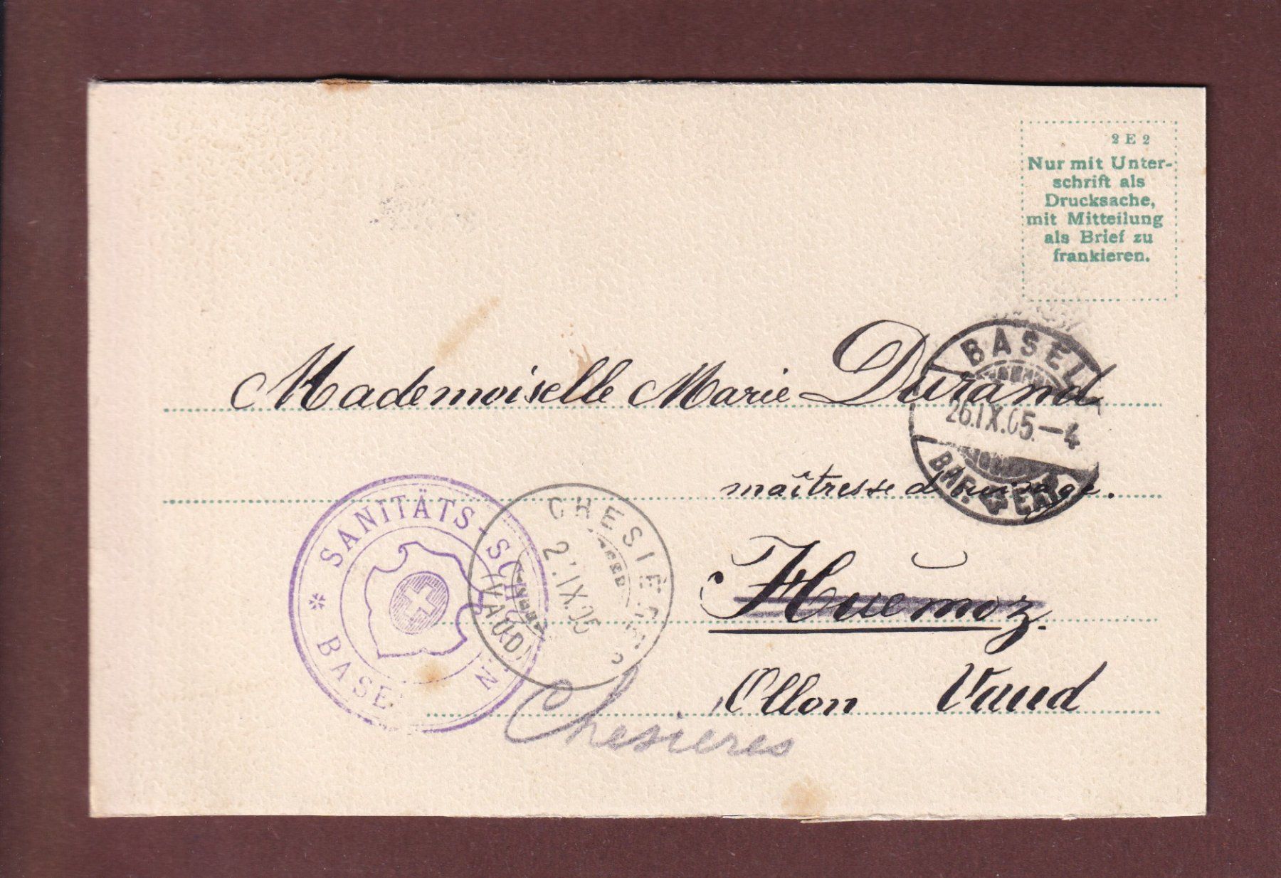 Cartoline postali: BASEL - Teilansicht - 1905 Feldpost – Usato da Pully venduto da nicecards-shop 1