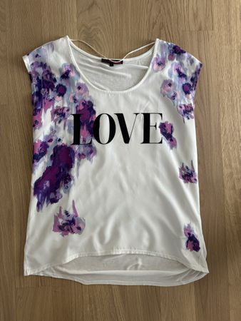 Tom Tailor Denim Shirt, Gr. S, weiss mit LOVE Druck