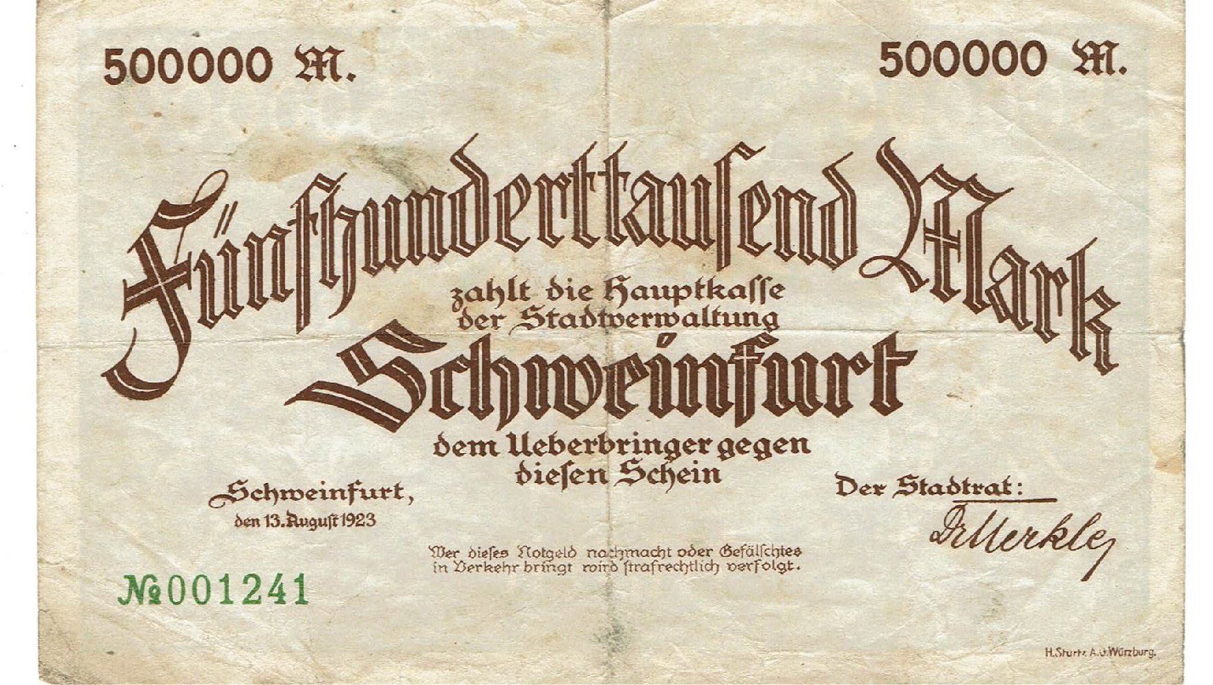 Banconote: Schweinfurt 500000 Mark 13.08.1923 SS – Usato da Steffisburg venduto da ber_8htf