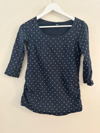 Umstandsshirt 3/4 blau mit weissen Pünktchen