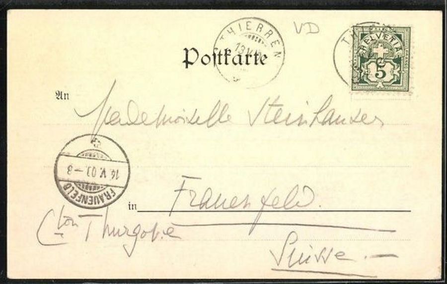 Cartoline postali: Souvenir de Thierrens, circulée 1900 – Usato da Frauenfeld venduto da POML 1