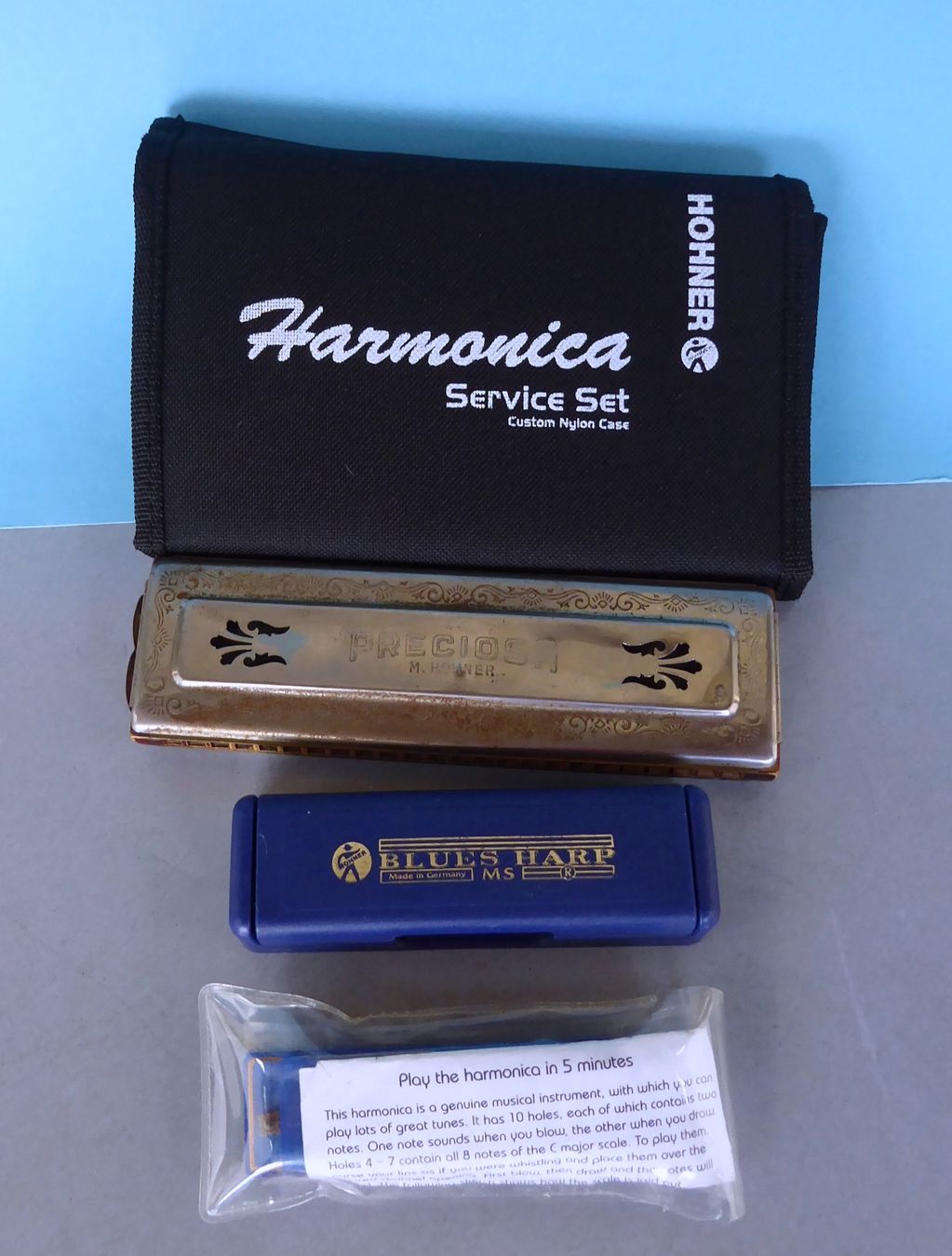Hohner Strumenti musicali: HOHNER Harmonica Service Set + 3 Mundharmonicas – Usato da Baden venduto da goodkarma