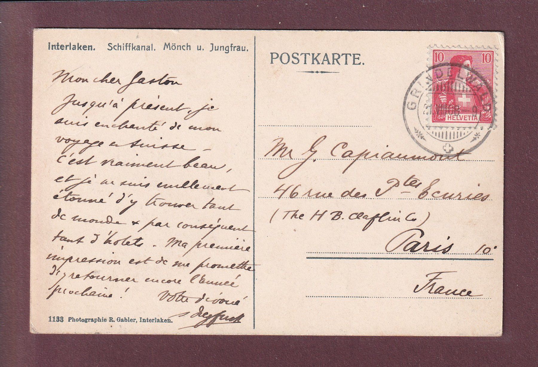 Cartes postales: INTERLAKEN - Schiffkanal - 1908 // Eckbug // – D'occasion à Pully par nicecards 1