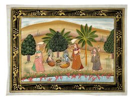 Radha Krishna ancienne miniature indienne gouache sur soie