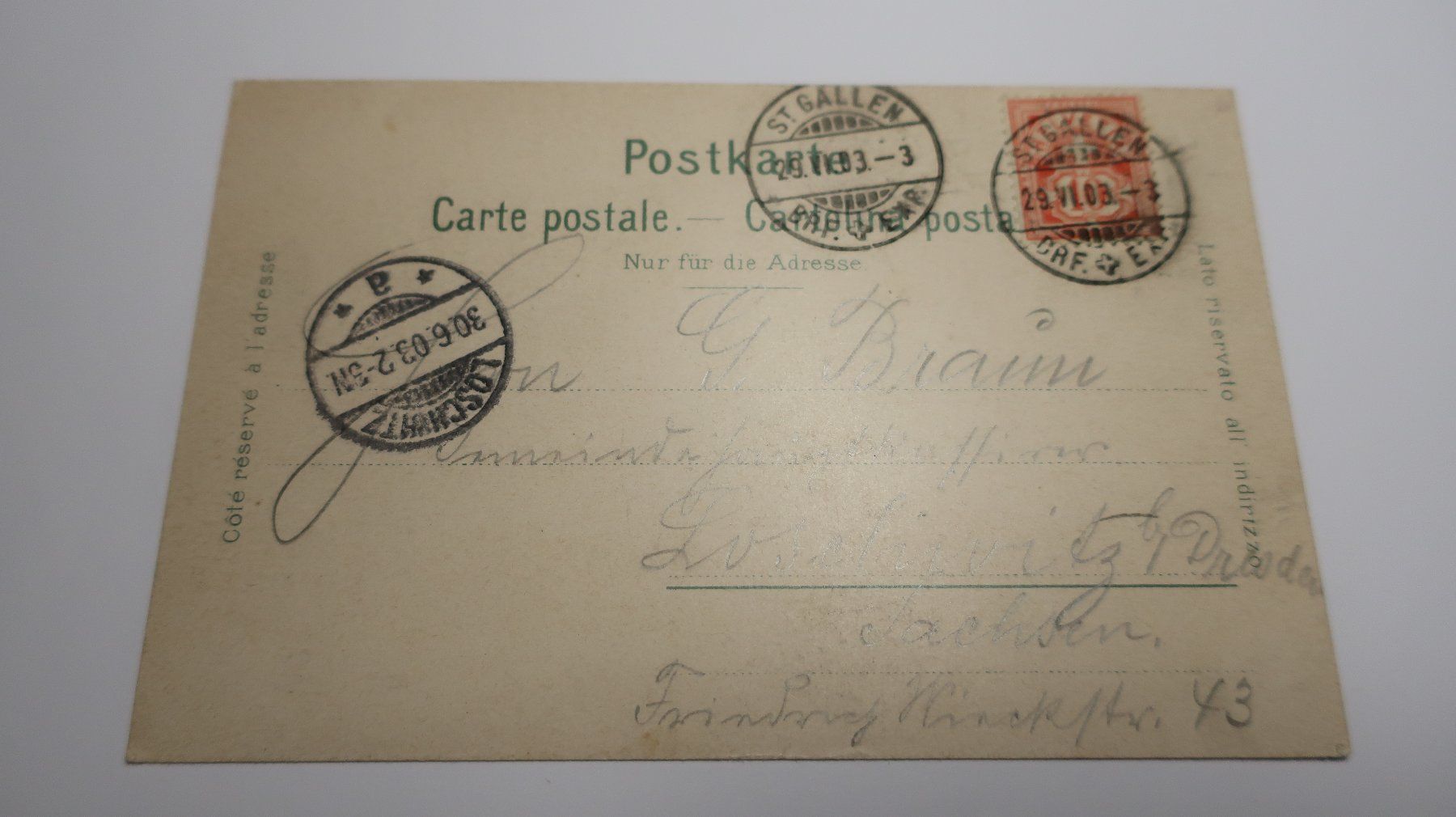 Cartoline postali: St. Gallen 1903 – Usato da Cormoret venduto da Pascalll2001 3
