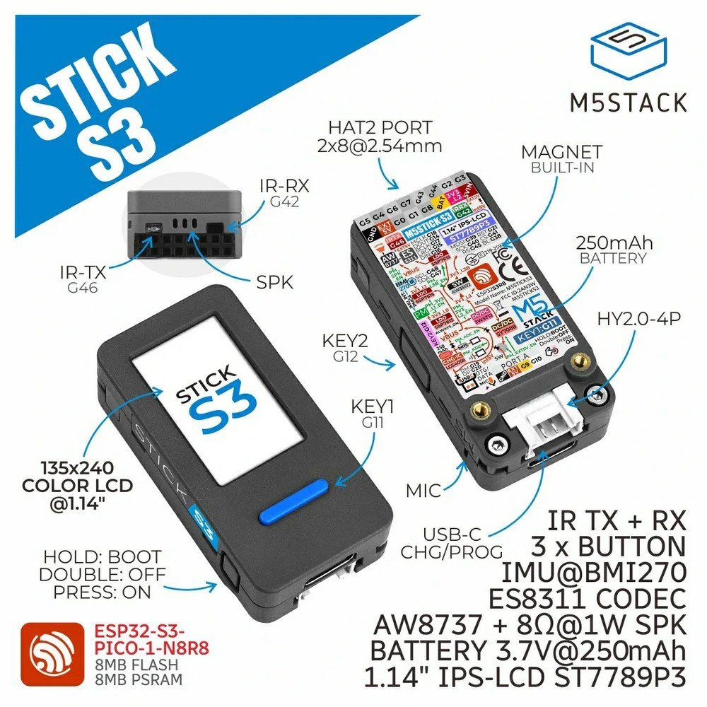 M5Stack Componenti elettronici: M5StickS3 ESP32S3 Mini IoT Dev Kit – Nuovo e nell'imballaggio originale da Veltheim AG venduto da Mibib 1