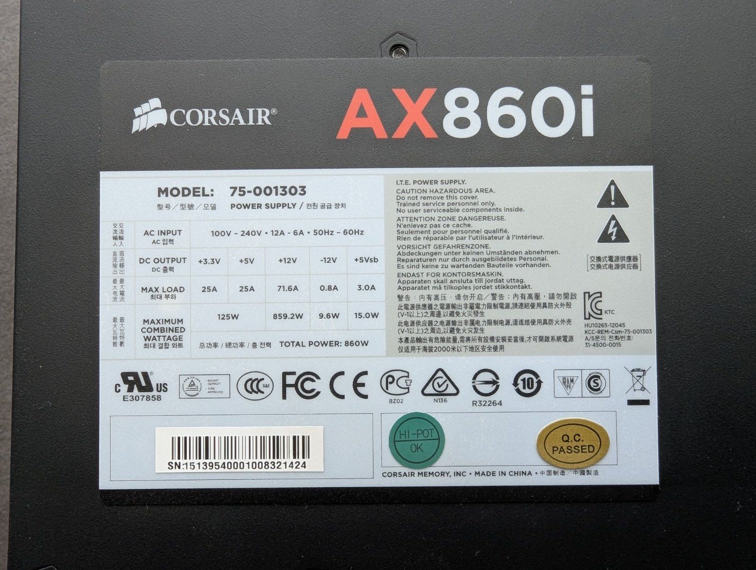 Corsair Elektronikbauteil: Corsair AX860i Netzteil – Defekt aus Bremgarten b. Bern von __M 2