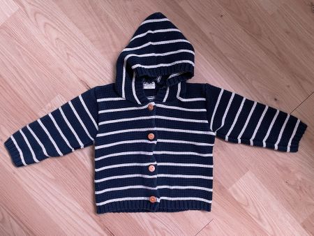 Niedliche Strickjacke mit Kapuze, gestreift, Gr. 74