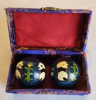 Vintage Qigong Klangkugeln Cloisonné Blau Panda mit Box 