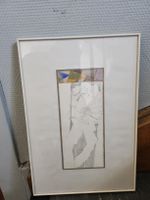 Original Zeichnung mit Farbakzenten gerahmt