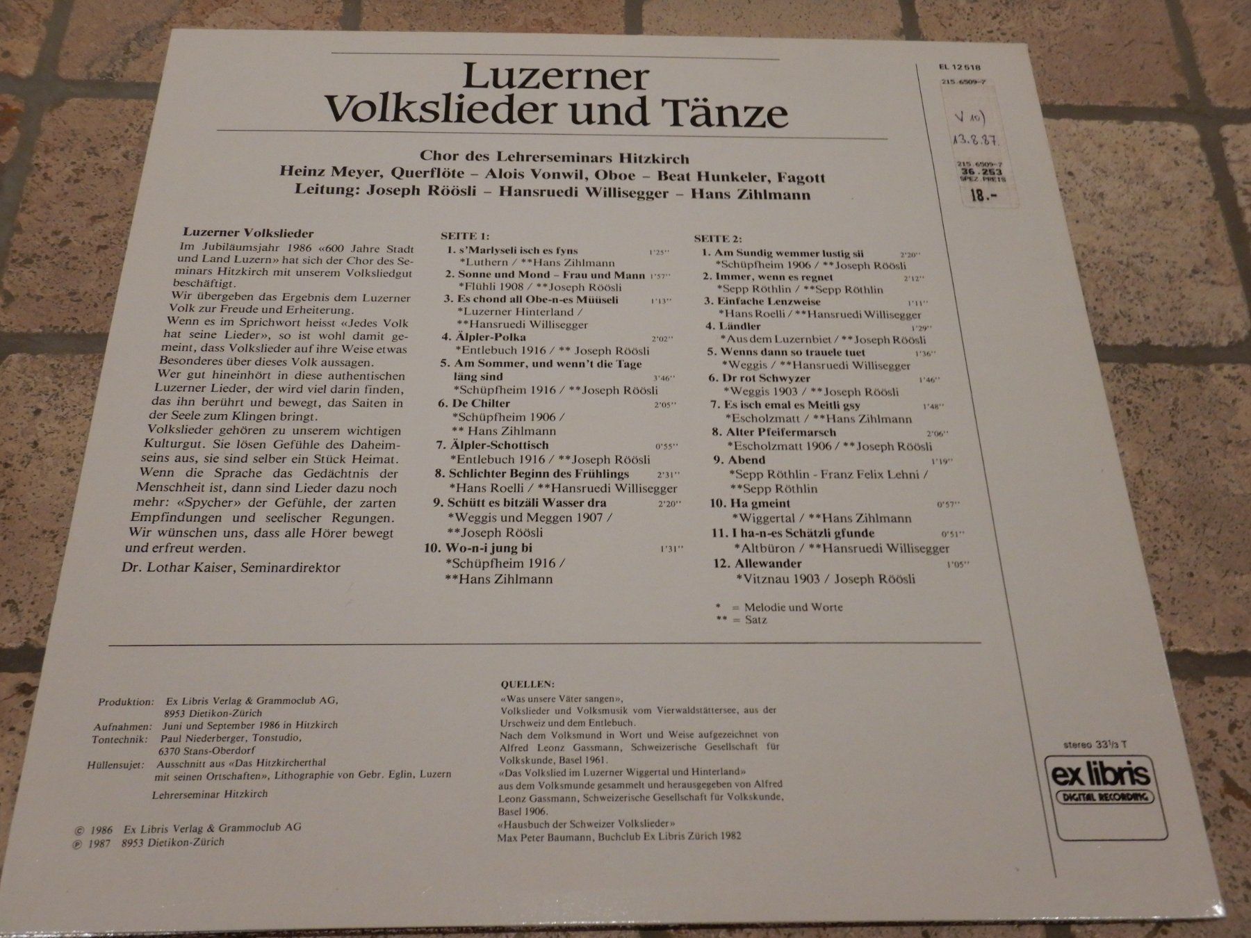 Vinyles: Luzerner Volkslieder und Tänze – D'occasion à Mörschwil par Monzar 2