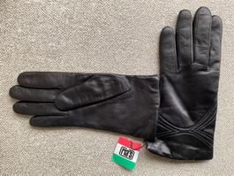 Damen Leder Handschuhe Gr 7 2/3 schwarz NEU