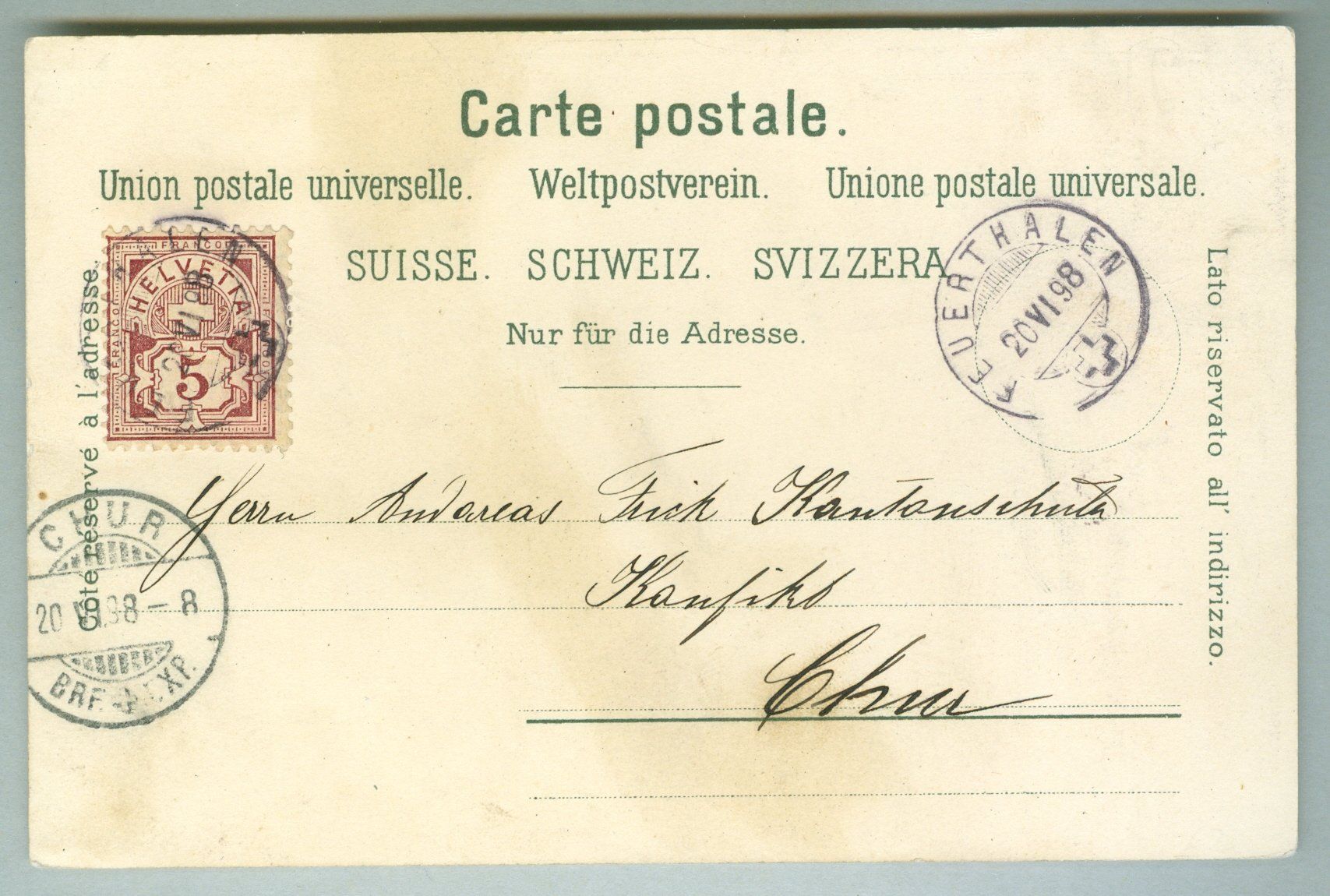 Cartoline postali: 1898 Schweiz AK Kt ZH – Usato da Zürich venduto da yago-rot 1