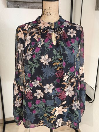 Bluse More & More Blumenmuster dunkelblau Grösse 40