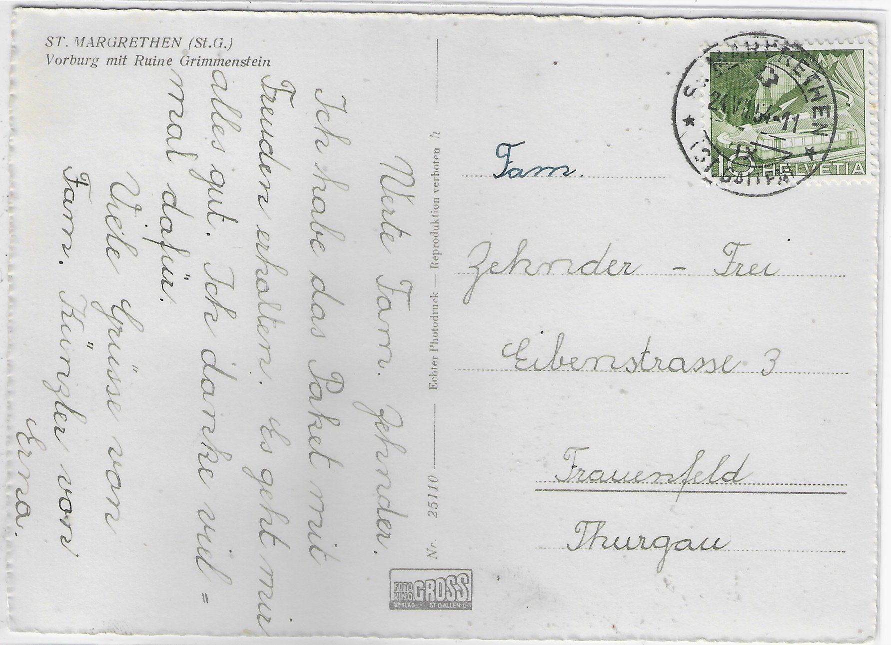 Cartoline postali: St. Margrethen - Vorberg mit Ruine Grimmenstein – Usato da Ettingen venduto da Kartenplanet 1