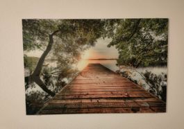 glas bild  Steg zum See mit Sonnenuntergang