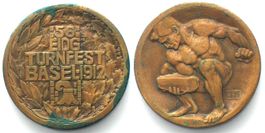 BASEL EIDGENÖSSISCHES TURNFEST 1912 v. HANS FREI Bronze 34mm