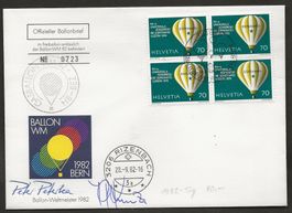 Viererblock Ballon Schweiz  Bern Rizenbach 1982 Luftpost