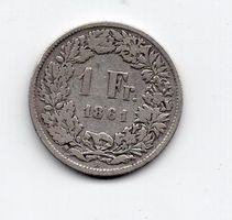 (925) Schweiz, 1 Franken 1861, sitzende Helvetia