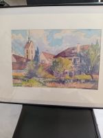 Originales Aquarell Gemälde, schöne Dorfansicht  von F.Somm