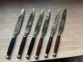 Messerset Antik, 6 Messer aus Stahl Bronze mit Holzgriff