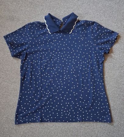Damen T-Shirt blau gepunktet mit Kragen, Bio Baumwolle, S