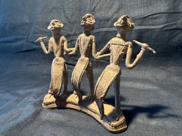 Antica scultura tribale indiana in bronzo, 3 figure