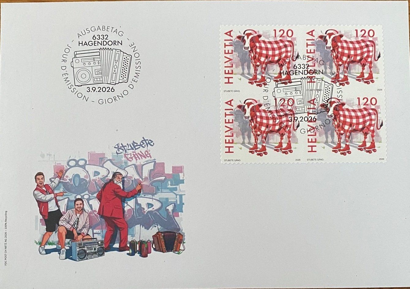 Tutti i francobolli: FDC 4er Block "Designed by Stubete Gäng" – Usato da Aedermannsdorf venduto da Sennahoy11