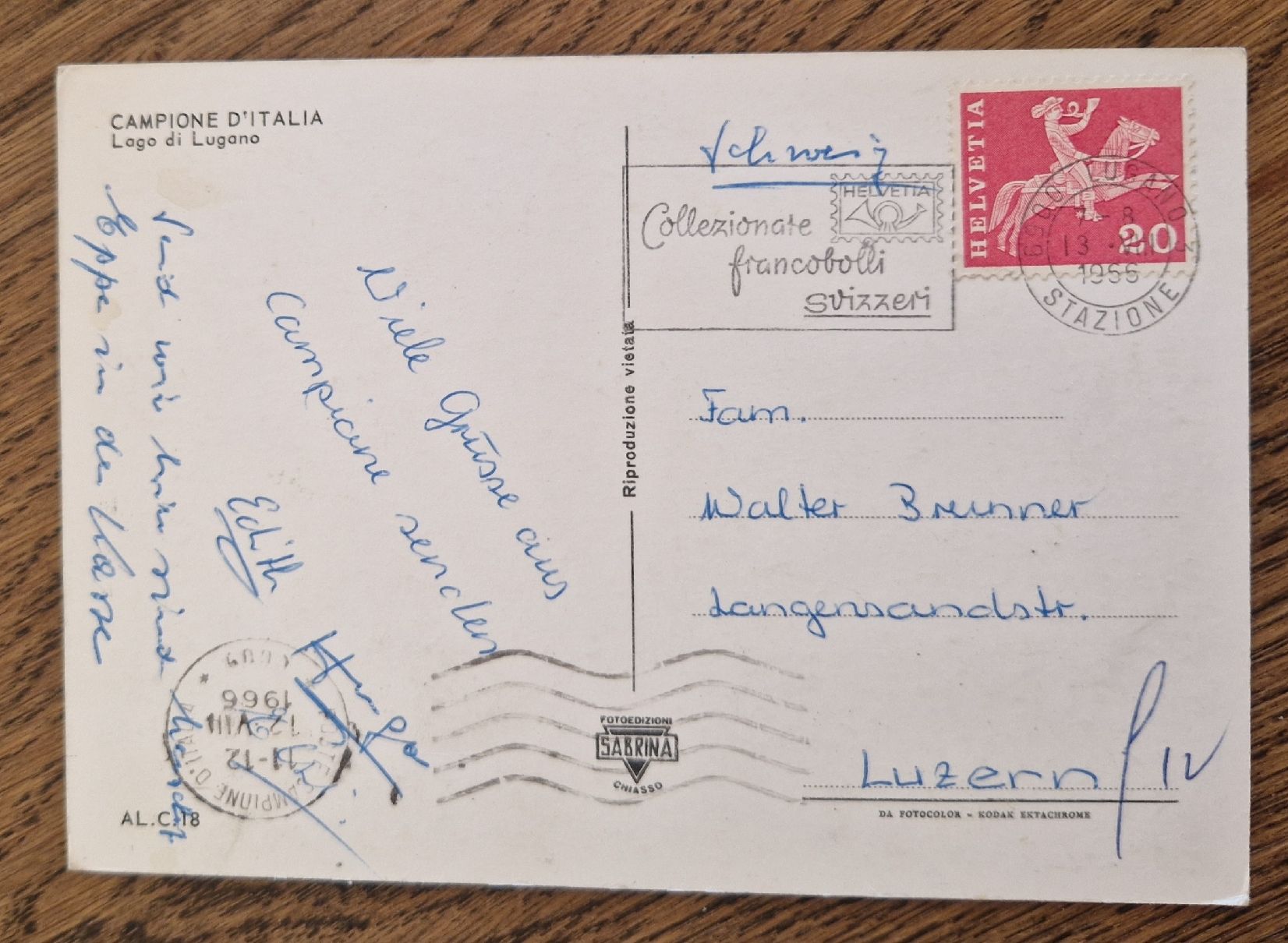 Cartoline postali: Campione, Parkplatz, Oldtimer 1956 – Usato da Ebikon venduto da Donar50 1