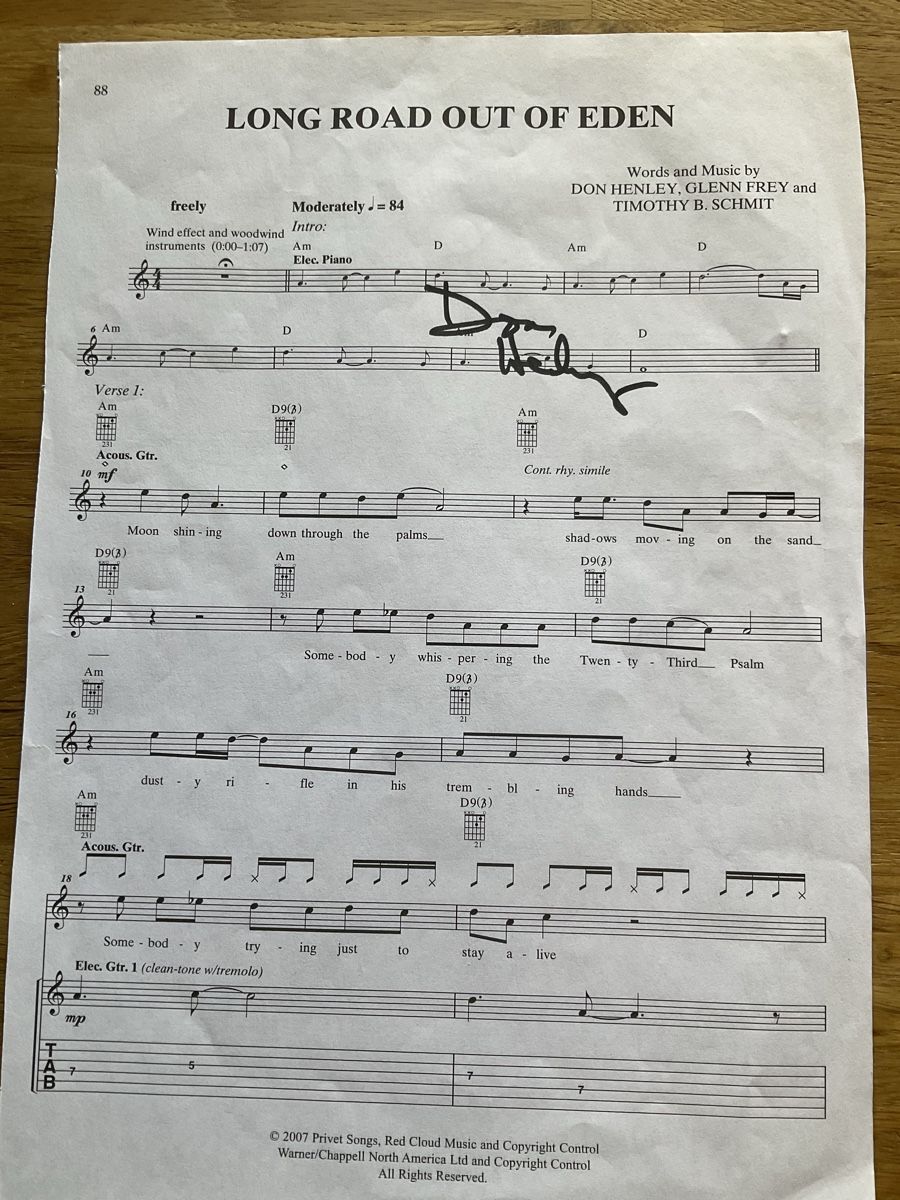 Autografi: Eagles Notenblatt Don Henley original – Usato da Hittnau venduto da workaholic60