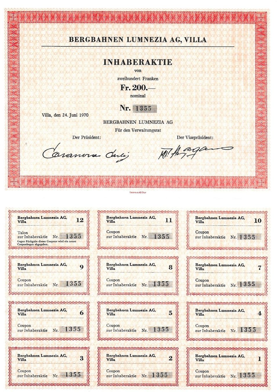 Documenti: Aktie BB Lumnezia – Nuovo (secondo la descrizione) da Landquart venduto da MotfOf