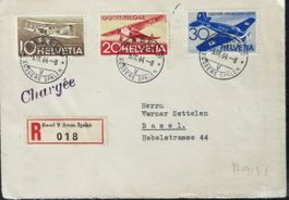 Schweiz 1944 Flugpost Einschreiben 10/20/30 Rp Basel