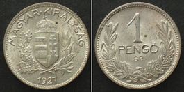 UNGARN 1 Pengö 1927 Silber ERHALTUNG! unz