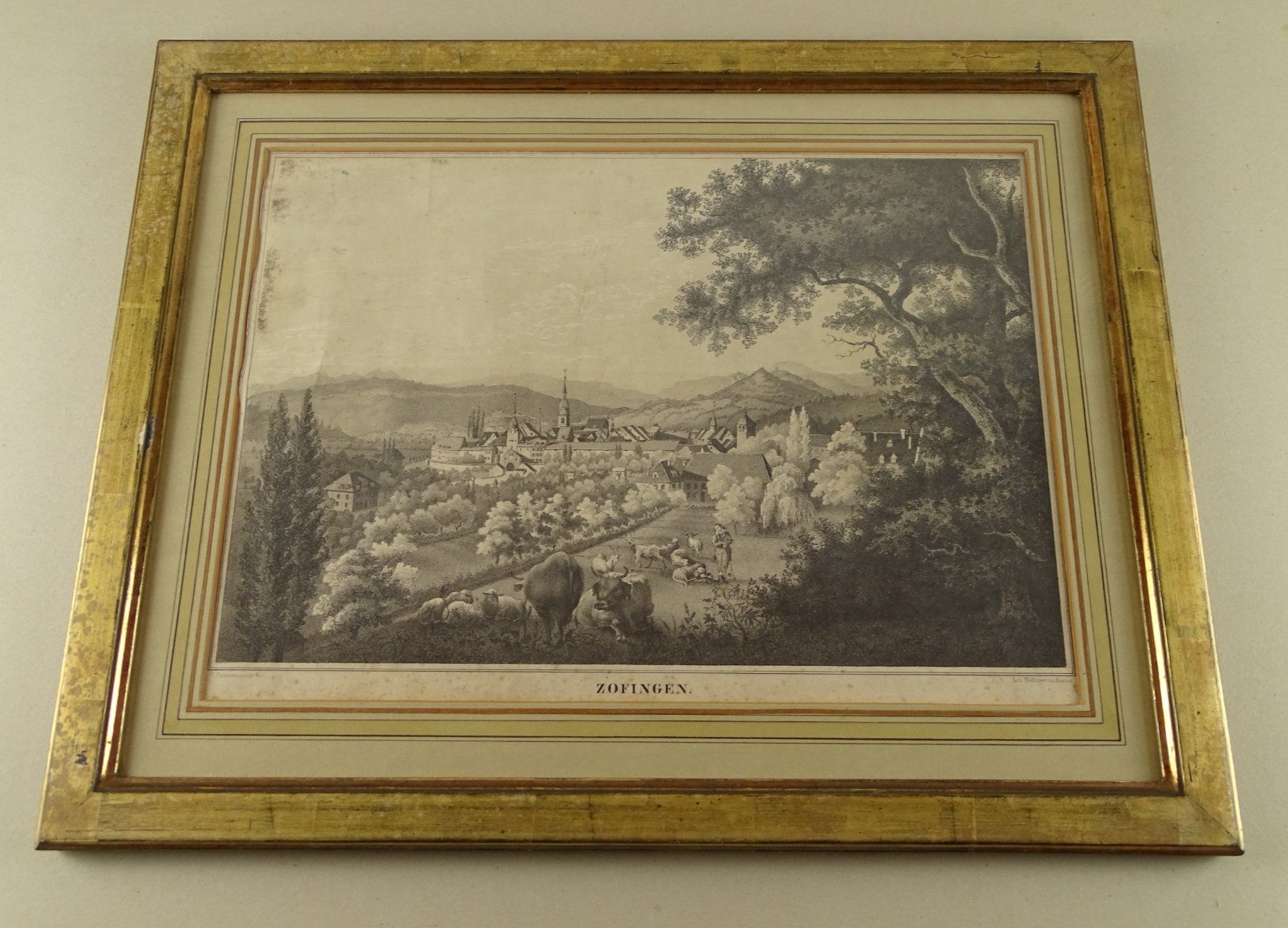 Stiche: ZOFINGEN, GROSSE LITHOGRAPHIE UM 1850 – Gebraucht aus Grüningen von Kartensammler