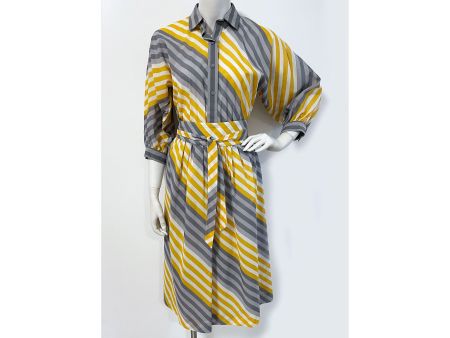 Kleid AKRIS Gr. S diagonalen Streifen Bwbatist VINTAGE 1970s