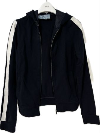 Prada Kapuzenjacke – Schwarz mit weissem Streifen, S Damen