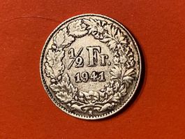 50 Rappen oder 1/2 Fr.1941 B  ( Silber ) Auflage Nur 200'000