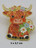 Ansteck Pin - SCHOTTISCHES HOCHLANDRIND - Blumen - 3x2,7cm