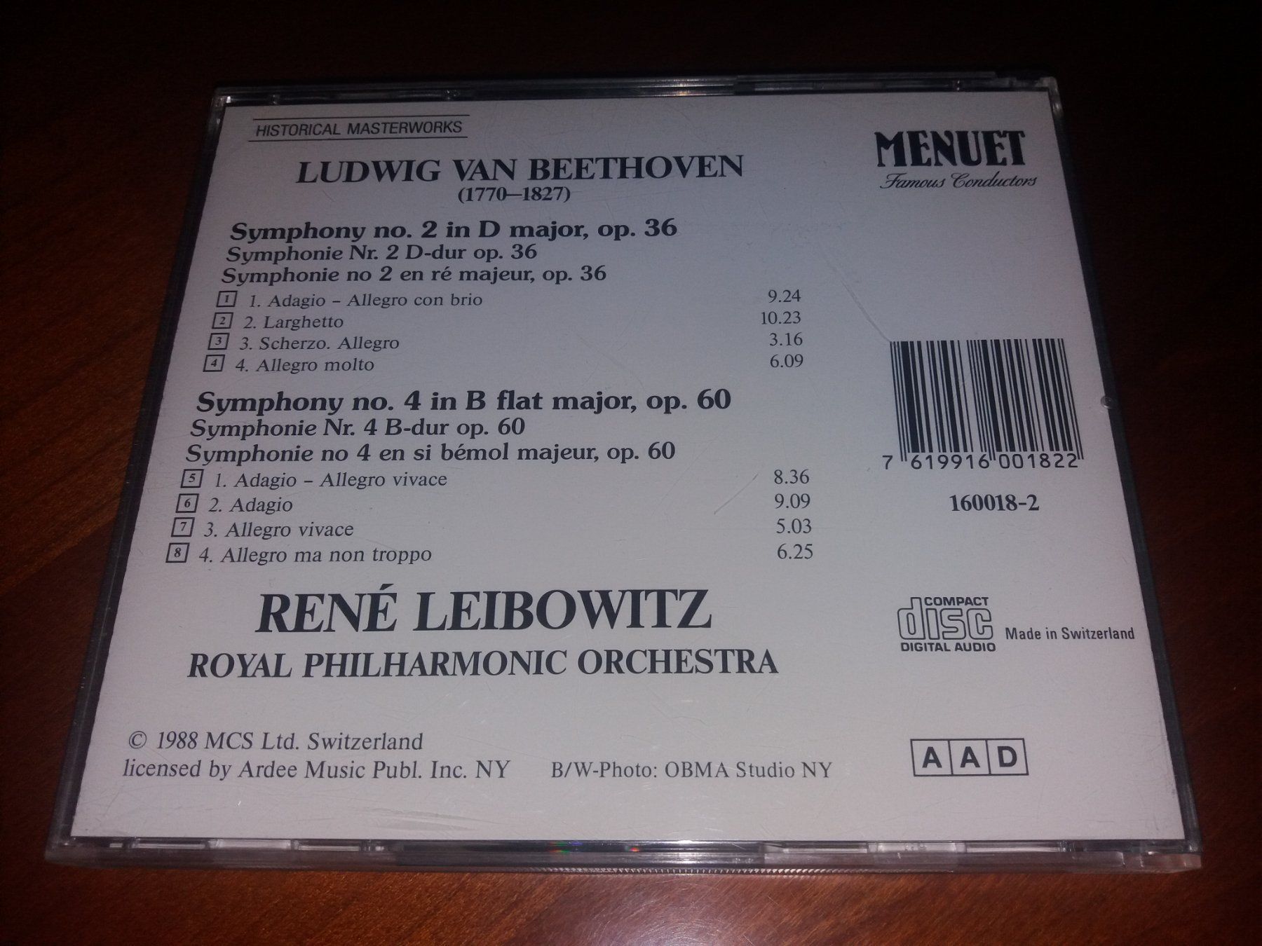 CD: René Leibowitz - Beethoven Symphonies nos. 2 & 4, D10 – Usato da Sessa venduto da discoverymedia 1