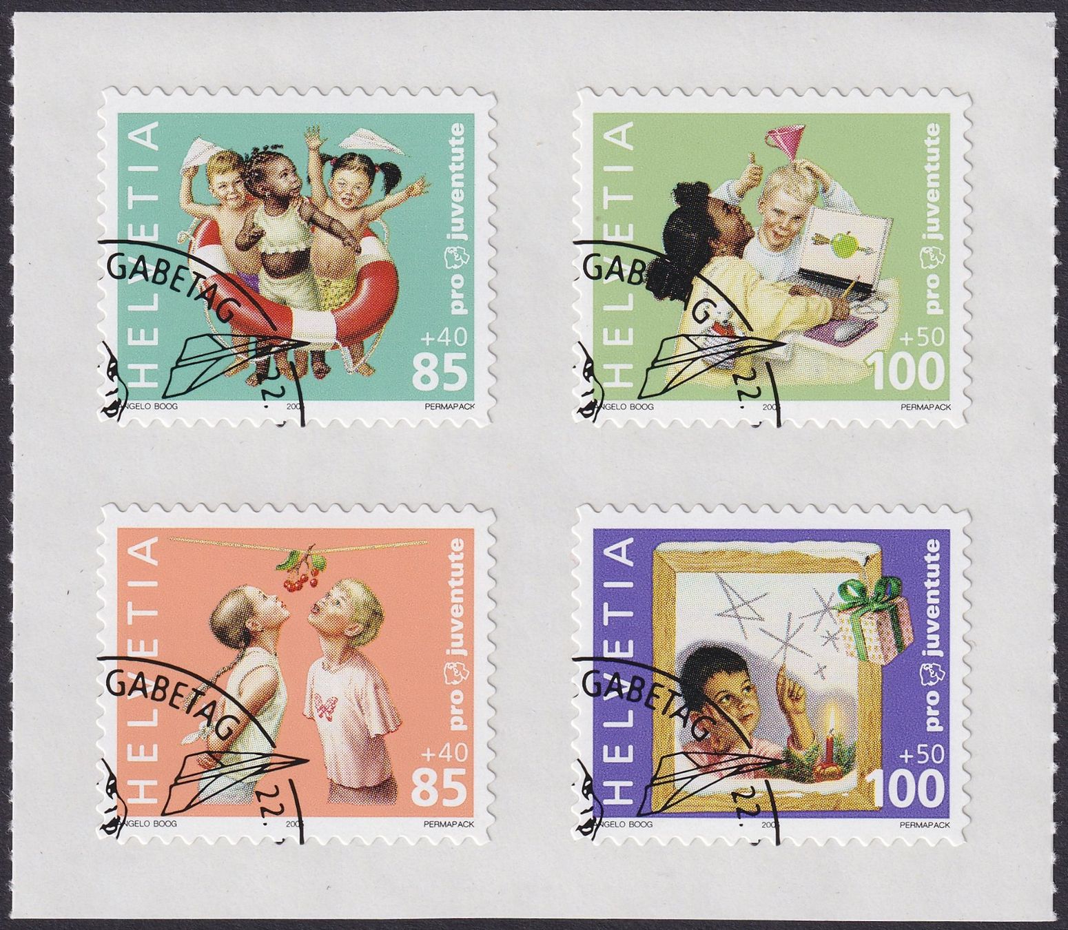 Tutti i francobolli: 2005, Pro Juventute 377A-380A mit Ersttags-Eck-Stempel. – Usato da Sursee venduto da Luzernerraute