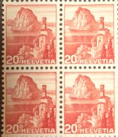 Briefmarken Helvetia 20 Rappen Viererblock Abklatsch farb 04