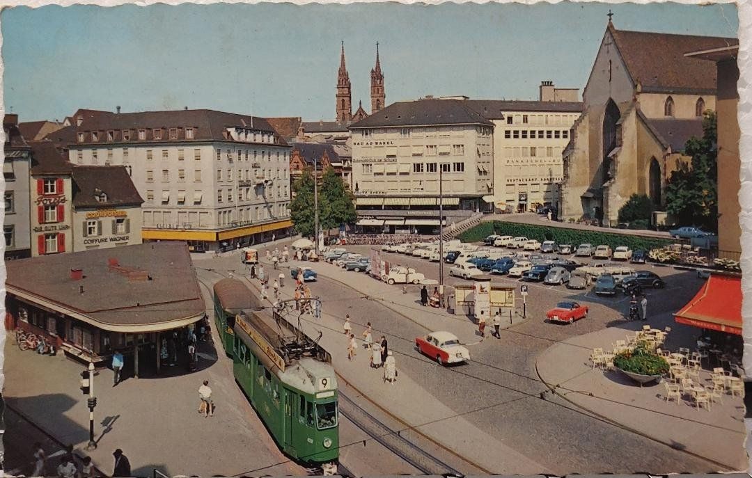 Cartoline postali: BASEL - Barfüsserplatz - 1963 – Usato da Delémont venduto da Domdom1