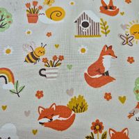 Beschichtete Baumwolle Fuchs und Biene hellbeige