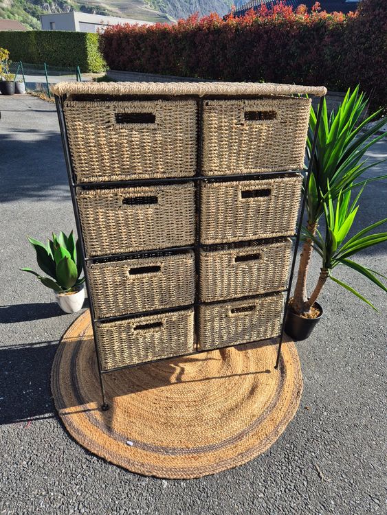 Meuble Commode 8 tiroirs en osier tressé, armature métal (Gebraucht) in ...