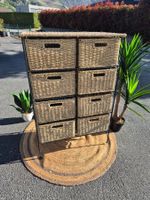 Meuble Commode 8 tiroirs en osier tressé, armature métal